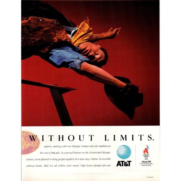 1996 AT&T WorldNet Service 2 Page Vintage Print Ad Cowboy High Jumping Wall Art - Picture 3 of 3